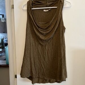 LOGO Lori Goldstein Women's Brown / GreenCowl Neck Tank Size M Shirt With Pocket
